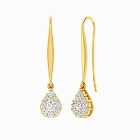 Tear Drop Hook Diamond Earrings With 0.15ct Diamonds In 9K Yellow Gold