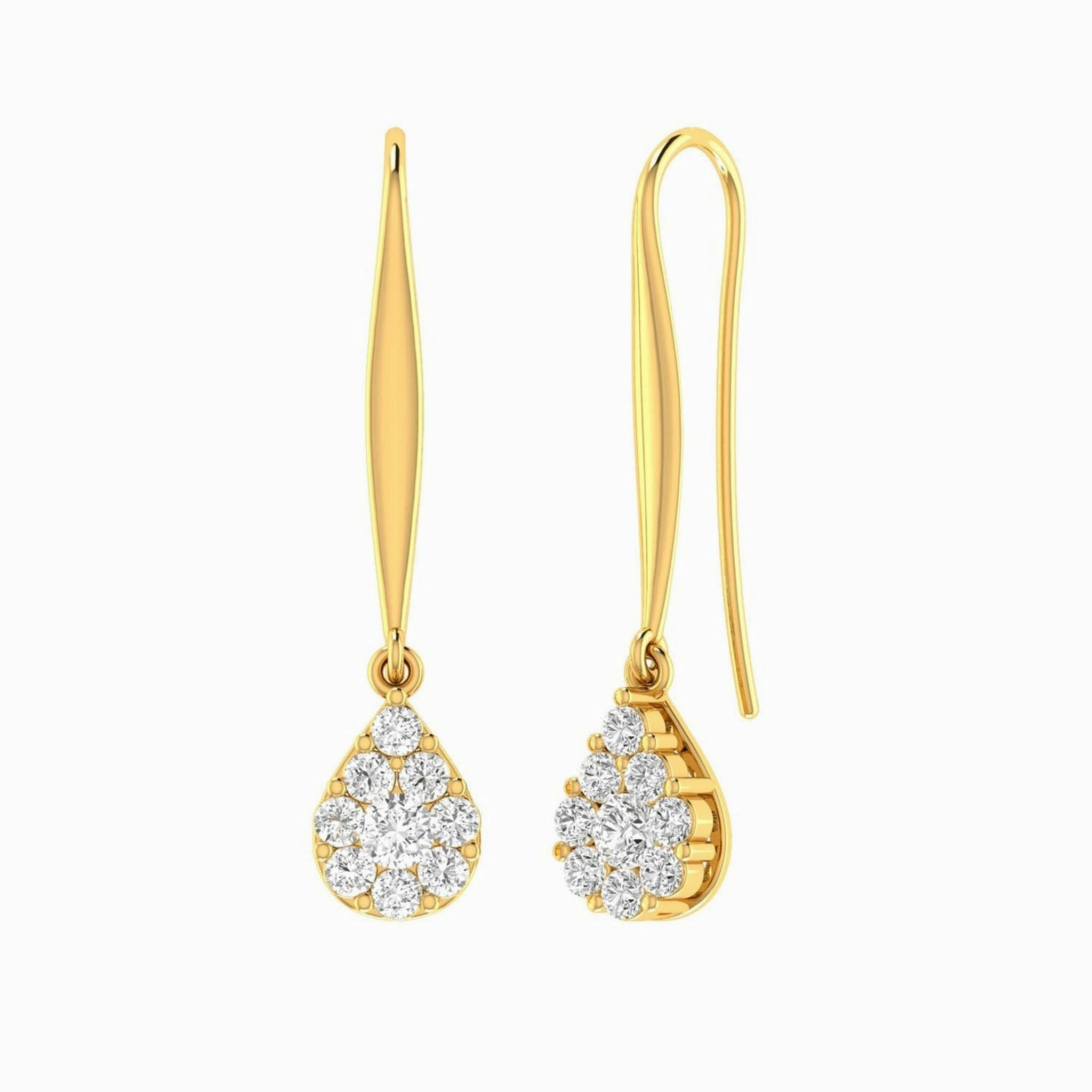 Tear Drop Hook Diamond Earrings With 0.50ct Diamonds In 9K Yellow Gold