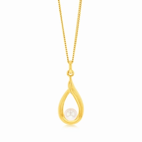 Tear Drop Pearl(5mm) Pendant in 9ct Yellow Gold
