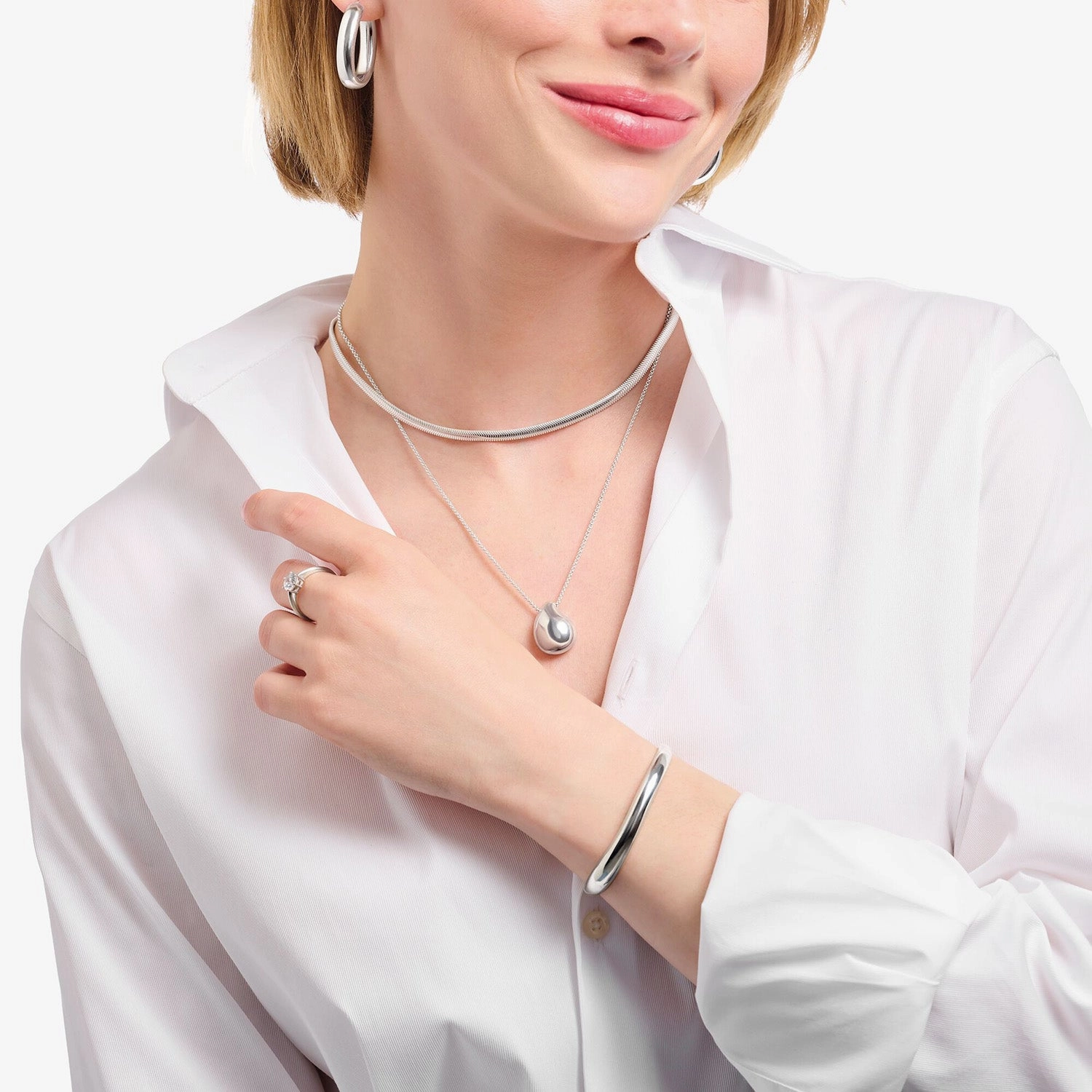 Thomas Sabo Sterling Silver Bold Organic Drop Pendant On 45-50cm Chain
