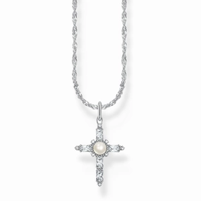 Thomas Sabo Sterling Silver True Romance Cubic Zirconia Pearl Cross Pendant On 40 45cm Chain