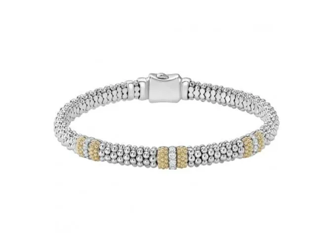 Three Station Diamond Caviar Bracelet | 6mm