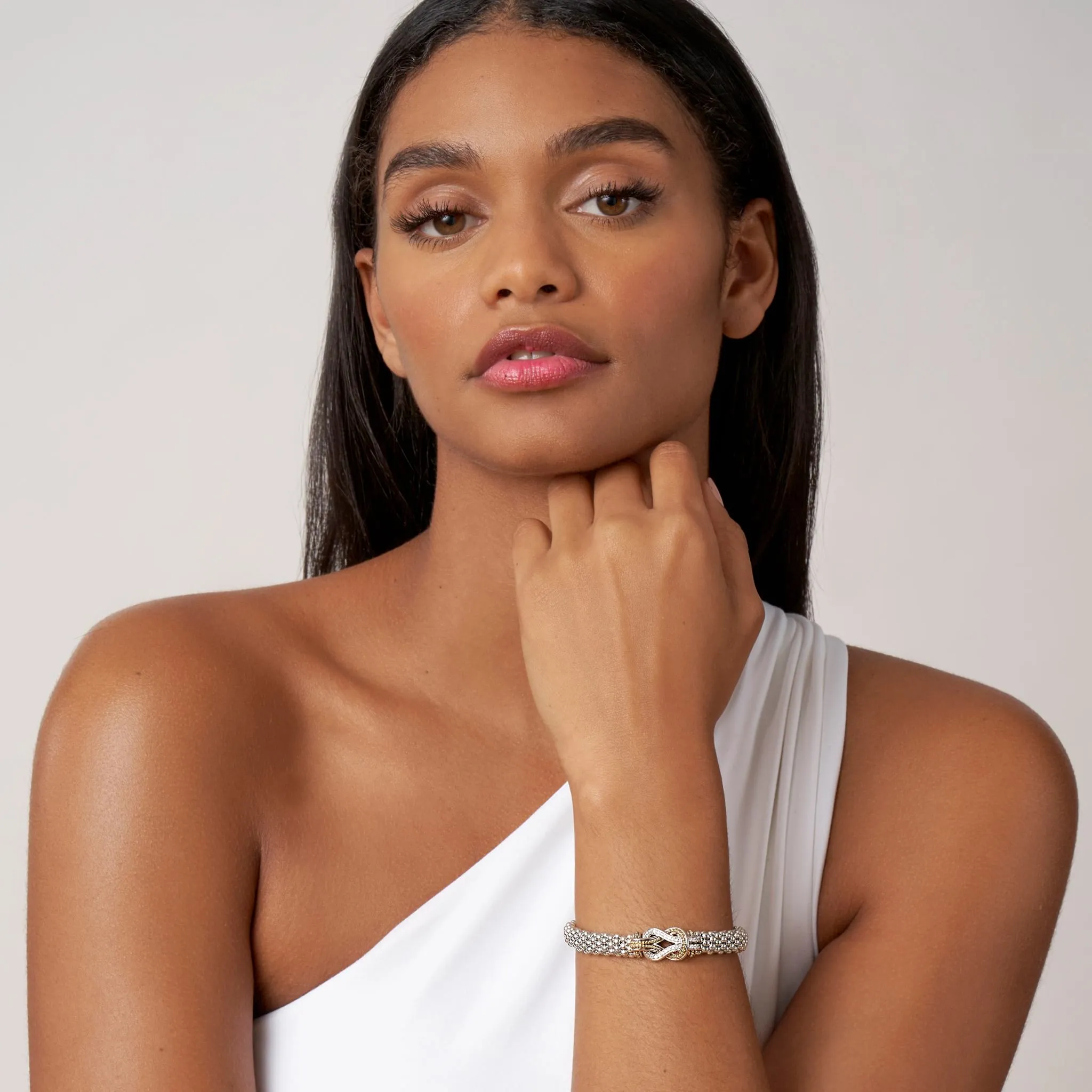 Two Tone Knot Caviar Diamond Bracelet | 9mm (Size M)