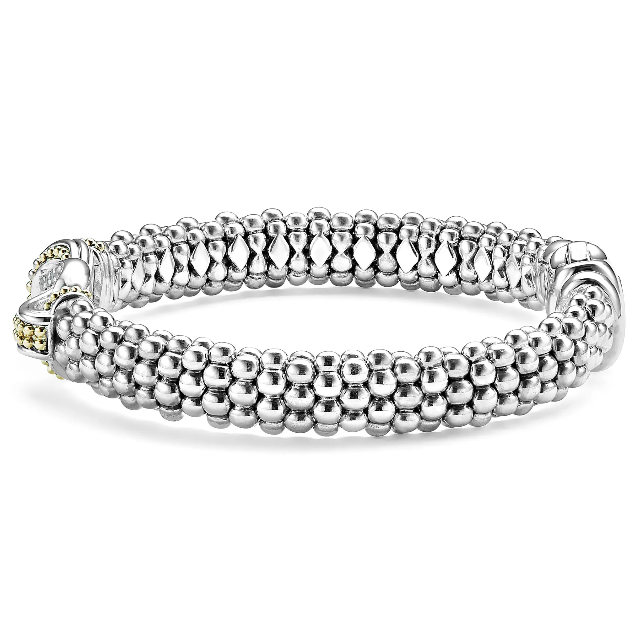 Two Tone Knot Caviar Diamond Bracelet | 9mm (Size M)