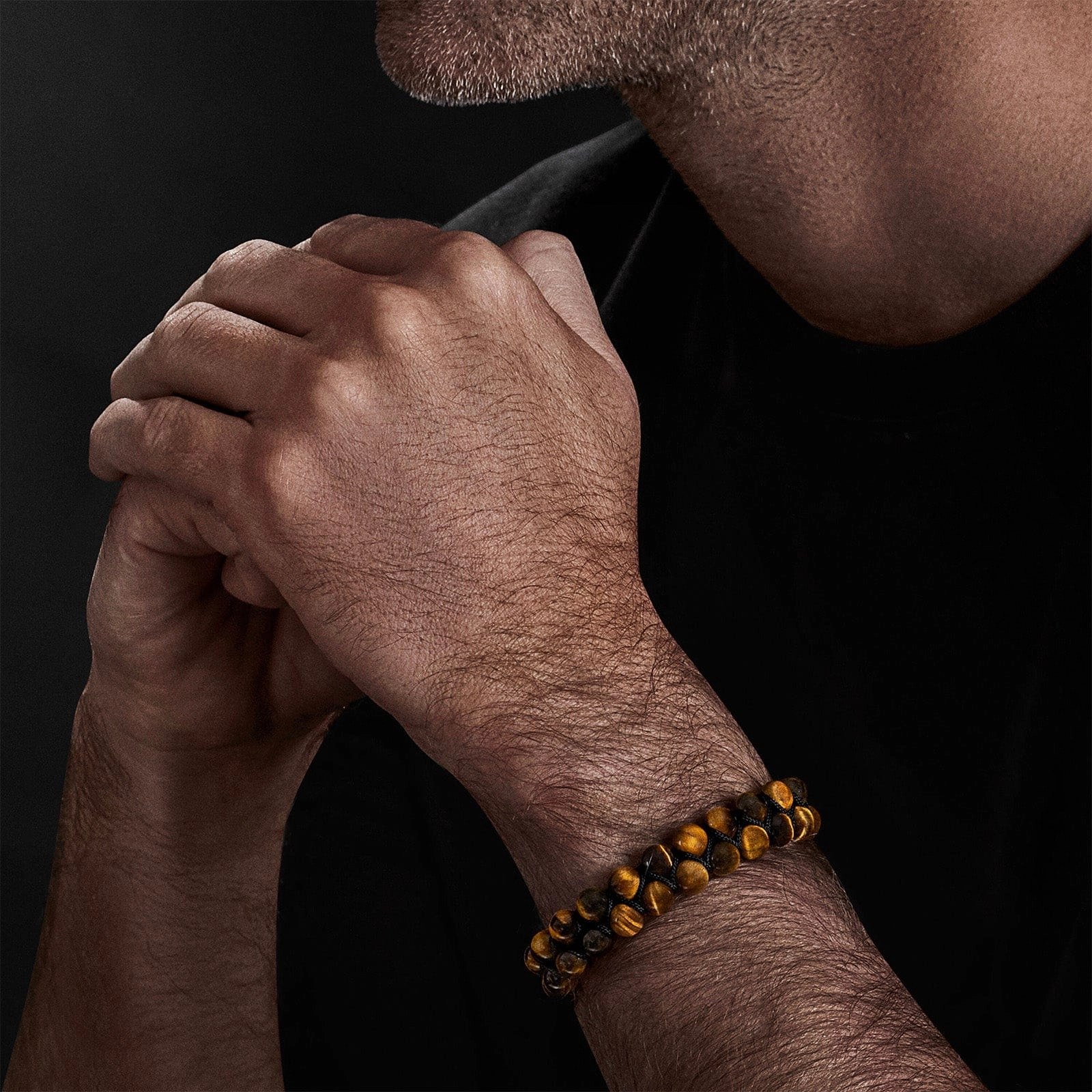 Woven Double Row Spiritual Bead Bracelet in Tiger's Eye